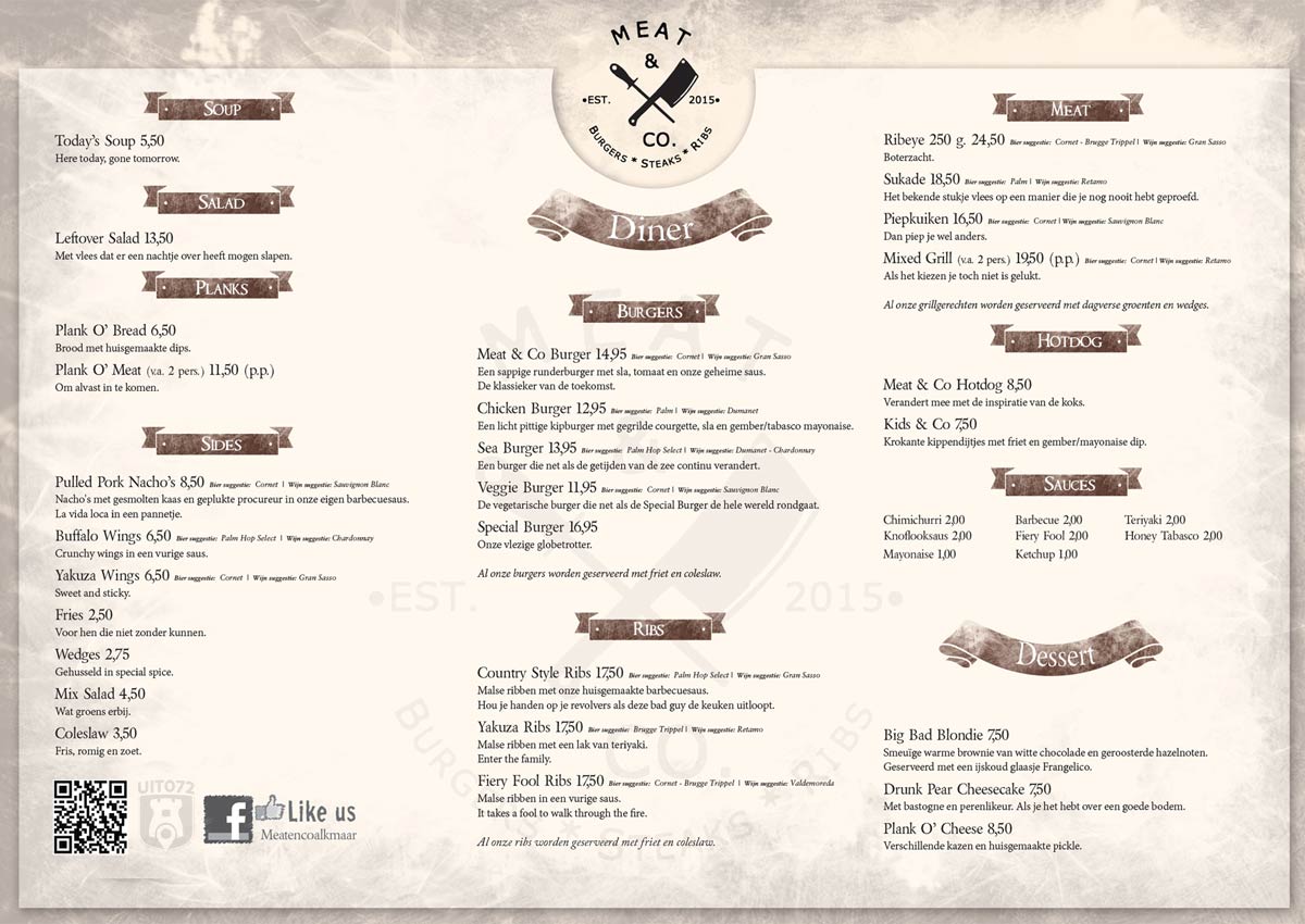 Bekijk de menukaart Meat & Co Menukaart
