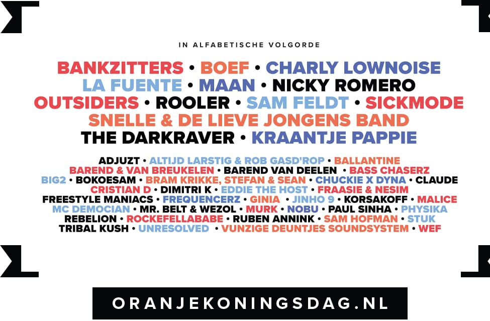 Line-up van Oranje Koningsdag